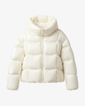 Cream down jacket with a hood