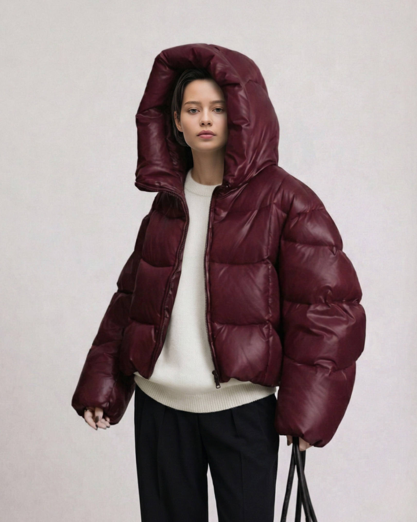 Burgundowa kurtka puchowa z kapturem